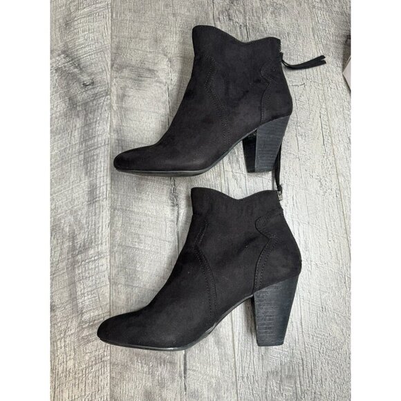 Report Martin Ankle‎ Boots Womens 7.5 Black Faux Suede Zip Back 3" Heel with Box - Picture 5 of 7